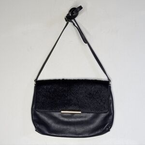 Talbots Blue Gold Leather Calf Hair Small Adjustable Strap Shoulder Bag